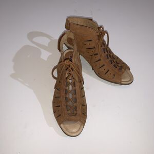 Earth Sandals Womens Size 8.5 Brown Leather Lace Up Slingback Block Heel Comfort